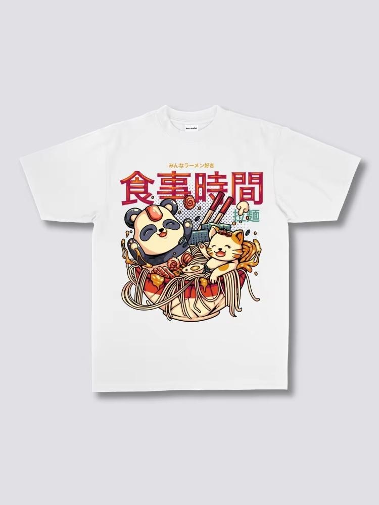 Panda Cat Japanese RaUnisex Print T Shirt Unisex Soft Chic Tee 100 Cotton Clothes Casual Loose Pullover 2025 Summer New Trendy Tops