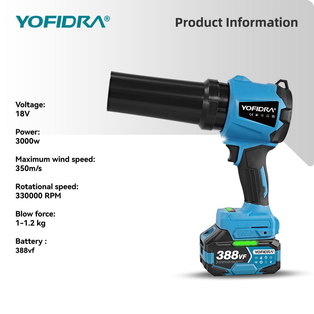 Yofidra Бесщеточный электрический турбовентилятор 350 м/с 3000 Вт Беспроводной реактивный воздуходув для снега, листьев, пыли для аккумулятора Makita 18 В