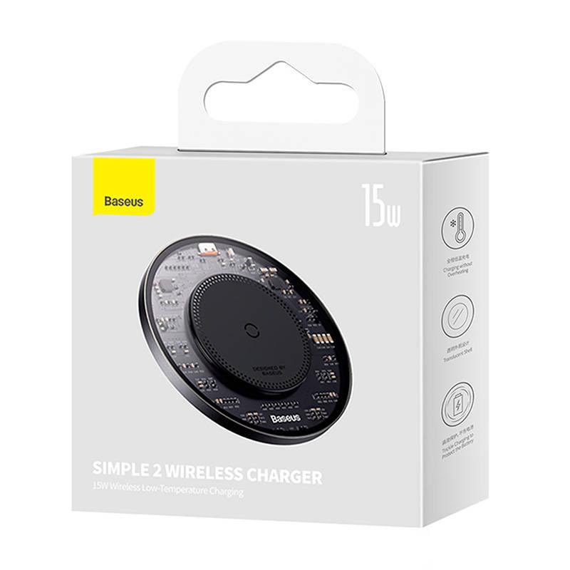 Bezprzewodowa Ładowarka Indukcyjna Baseus Simple 2, 15W Z Kable Usb-C Do Usb-C (Czarna)