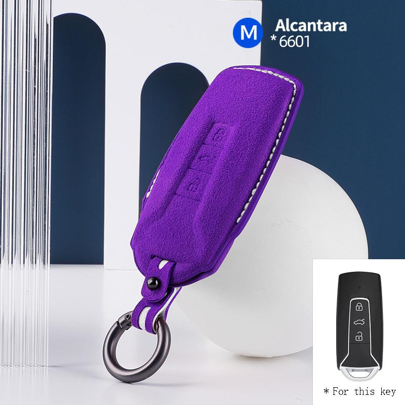 Styling Mouldings High-quality Car key protection shell suede for For VW Volkswagen Touareg 3 Button 2018 - 2021 auto key case c