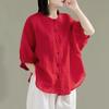 Women's Retro Cotton Linen Lantern Sleeve Blouse: Summer Mid-Sleeve, Loose Fit, Plus Size