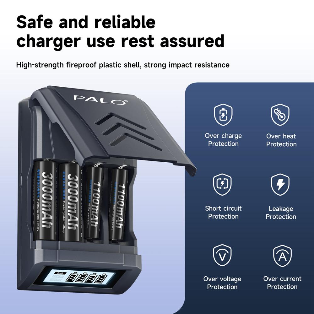 PALO 1,2 В NI-MH аккумуляторная батарея AA 3000 мАч AA NIMH 2A батареи с 4 слотами ЖК-USB зарядное устройство для батареи 1,2 В/1,5 В AA AAA