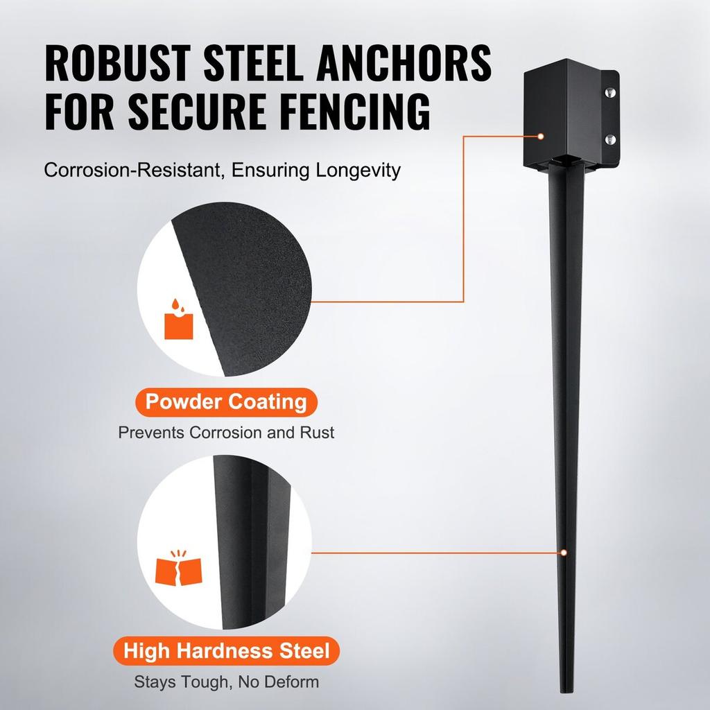 Fence Post Anchor Ground Spike, 4 Pack 36 x 4 x 4 Inches Outer Diameter (Inner Diameter 3.5 x3.5 Inches), Metal Black Powder Coated Post Stake Ground,