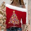 Рождественский женский свитер 2024 года с длинными рукавами и диагональным воротником, женская футболка Slim Temperament с длинными рукавами
