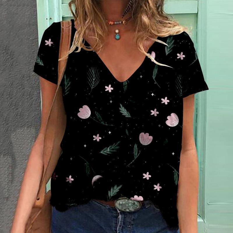 Летняя новая женская футболка с короткими рукавами и V-образным вырезом с принтом бабочки 3D