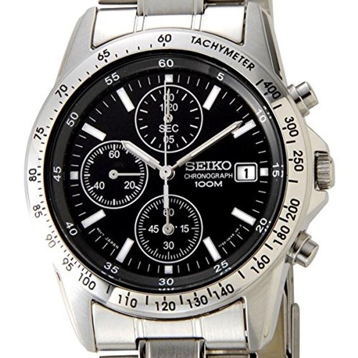 Seiko Часы-хронограф 100м водонепроницаемые с металлическим браслетом (SND367, Черный)