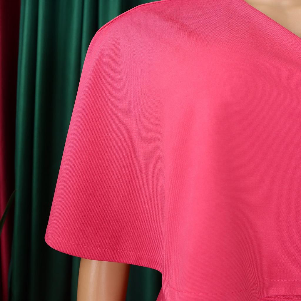 YYFS Women's Fashion Summer Spring Solid Color Print Short Sleeve V-Neck High Waist Casual Dresses