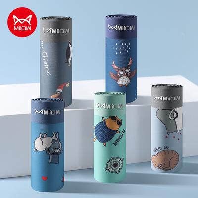 MiiOW, 3 шт., сексуальное мужское нижнее белье, боксеры, шорты с животным принтом, хлопковые мужские боксеры, мягкие мужские трусы, дышащие плавки