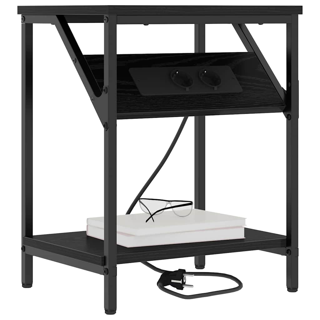Nightstand Set of 2 Black Oak Effect 38 x 30 x 48 cm