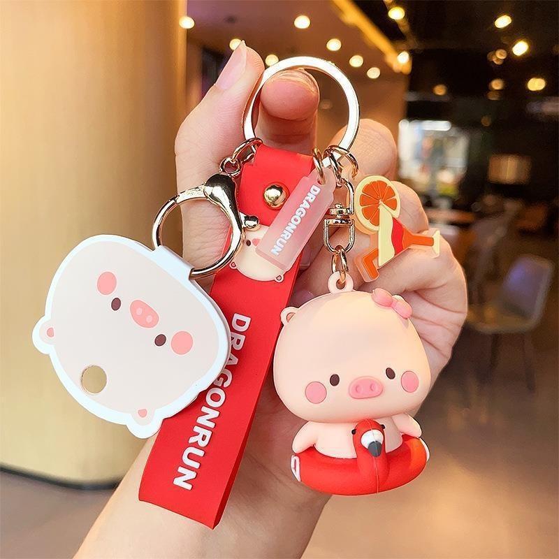 Adorable Cartoon Pig Keychain Cute And Creative Soft Rubber Key Accessory For Bags And Cars