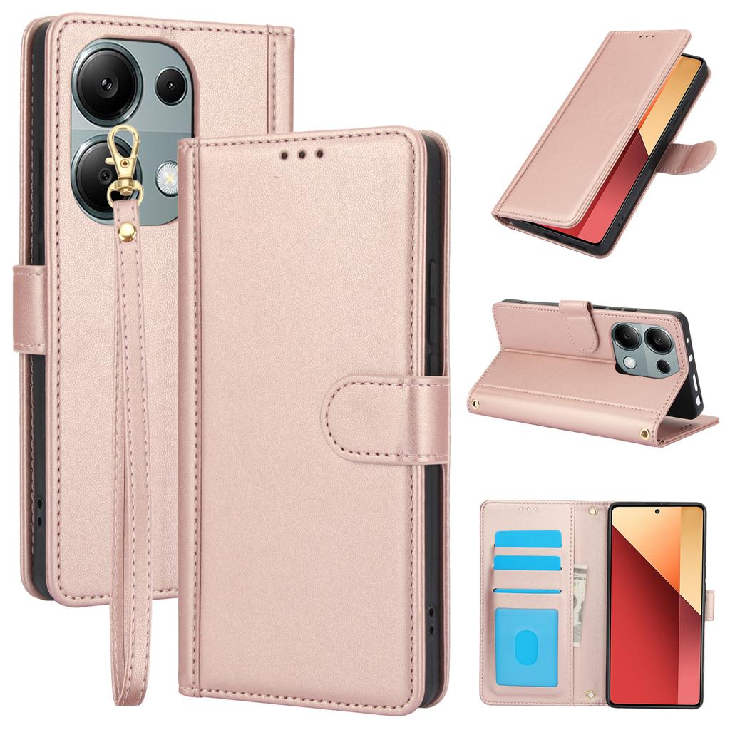 SY-003 For Xiaomi Redmi Note 13 5G/Note 13 5G (China) Case PU Leather Stand View Phone Wallet Cover with Hand Strap