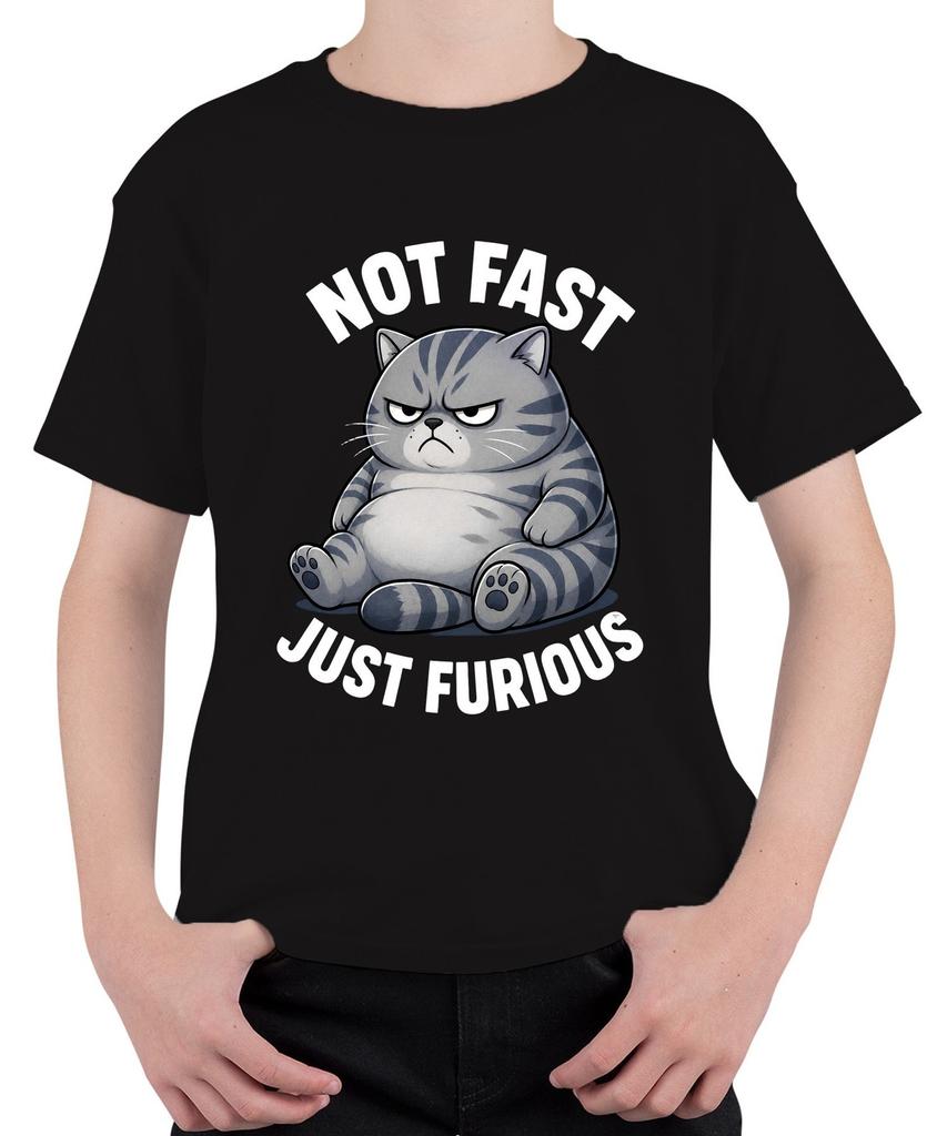 Not Fast Just Furious Grumpy Lazy Cat Funny Unisex Kids T-Shirt