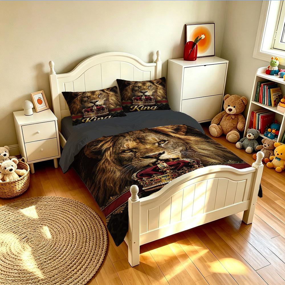 3PCS Crown Lion "King" Bedding Set, Coreless, Soft, Machine-Washable, and Decorative Bedding Products