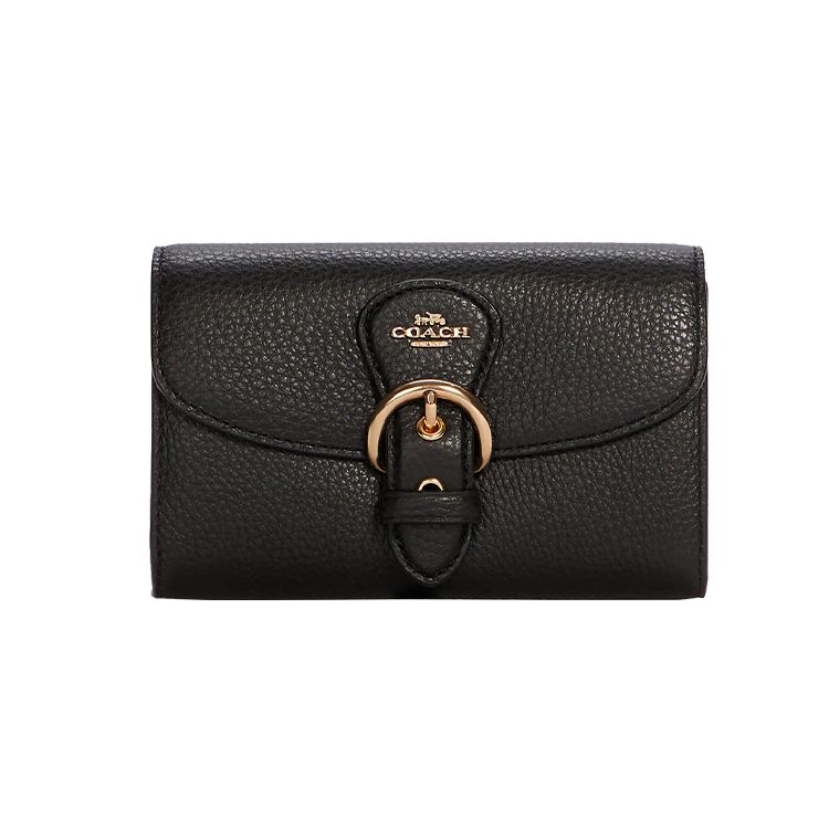 Coach Kleo Casual Travel Buckle Flap Clutch Leather Handbag Wallet Small Women handbag Black C6896-IMBLK