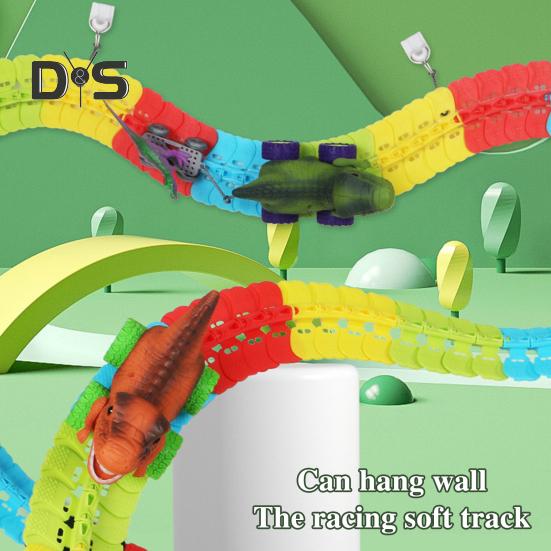 1 набор игрушечных треков для машинок-динозавров с легкой музыкой, обучающая самодельная трасса для строительства, антигравитационная игра-динозавр, американские горки, гоночная игрушка для скалолазания