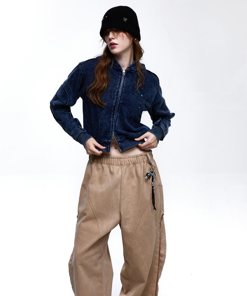 Rssc Rivet Washing Crop Hood Zipup - Denim