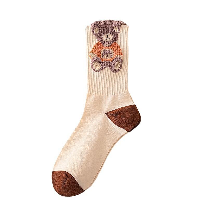 Кофейные носки женские полосатые чулки с перьями из пряжи медведя милые мультяшные носки Майяра