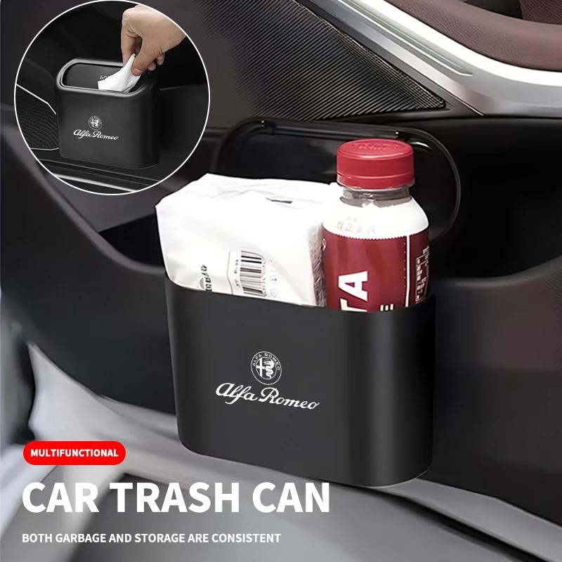 ACZX9 1Pc Car Hanging Trash Can ABS Square Pressing Bin Trash For Alfa Romeo Sportiva Giulia Giulietta 159 156 Stelvio Auto Accessory