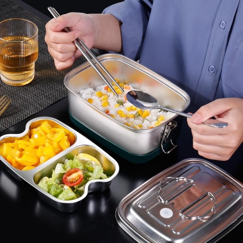 Stainless Steel Lunch Box Interlayer Divided Food Storage Container Sealed with Handle Microwave Oven Lunch Box Camping