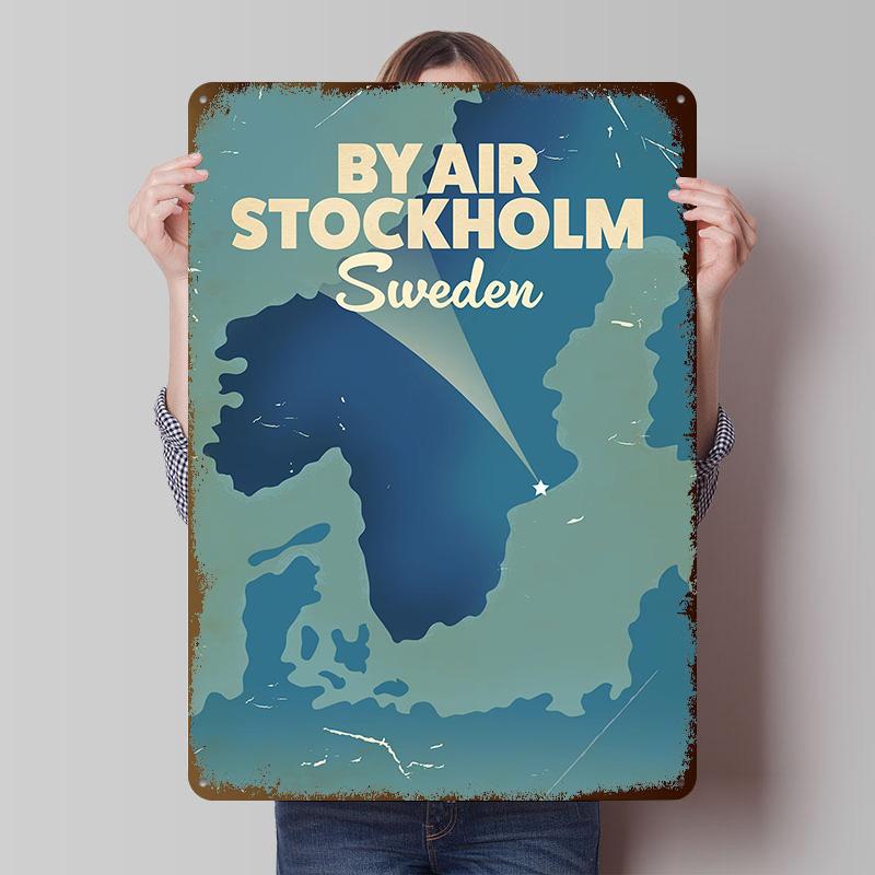 Stockholm Travel Metal Poster Custom Wall Art Retro Vintage Tinplate Signs for Man Cave Home Decor Living Room Decoration Gaming