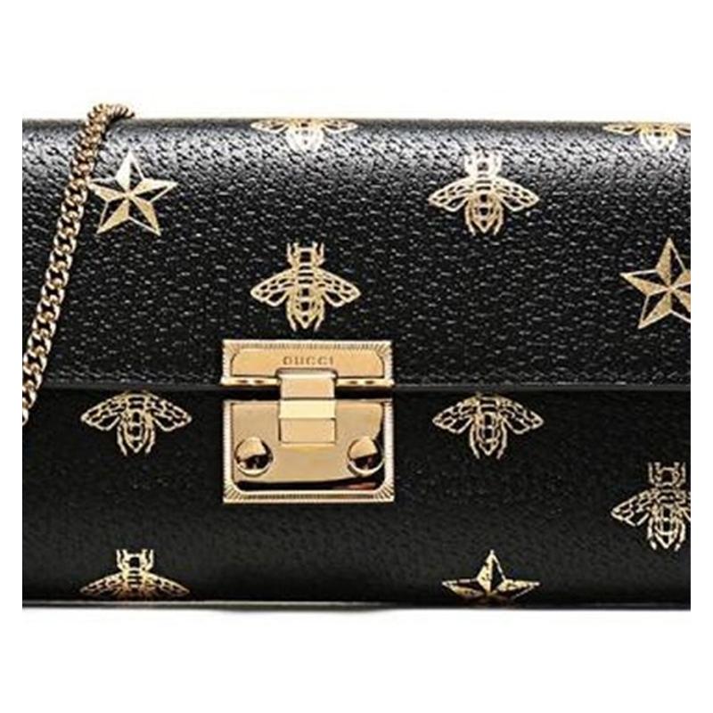 Gucci Padlock metal lock bee star print chain leather lock bag handbag armpit bag clutch bag shoulder bag mini women's black