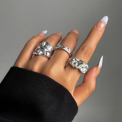 Модные серебристые нерегулярные геометрические открытые кольца для женщин мужчин панк металл регулируемое кольцо на фалангу ювелирные изделия