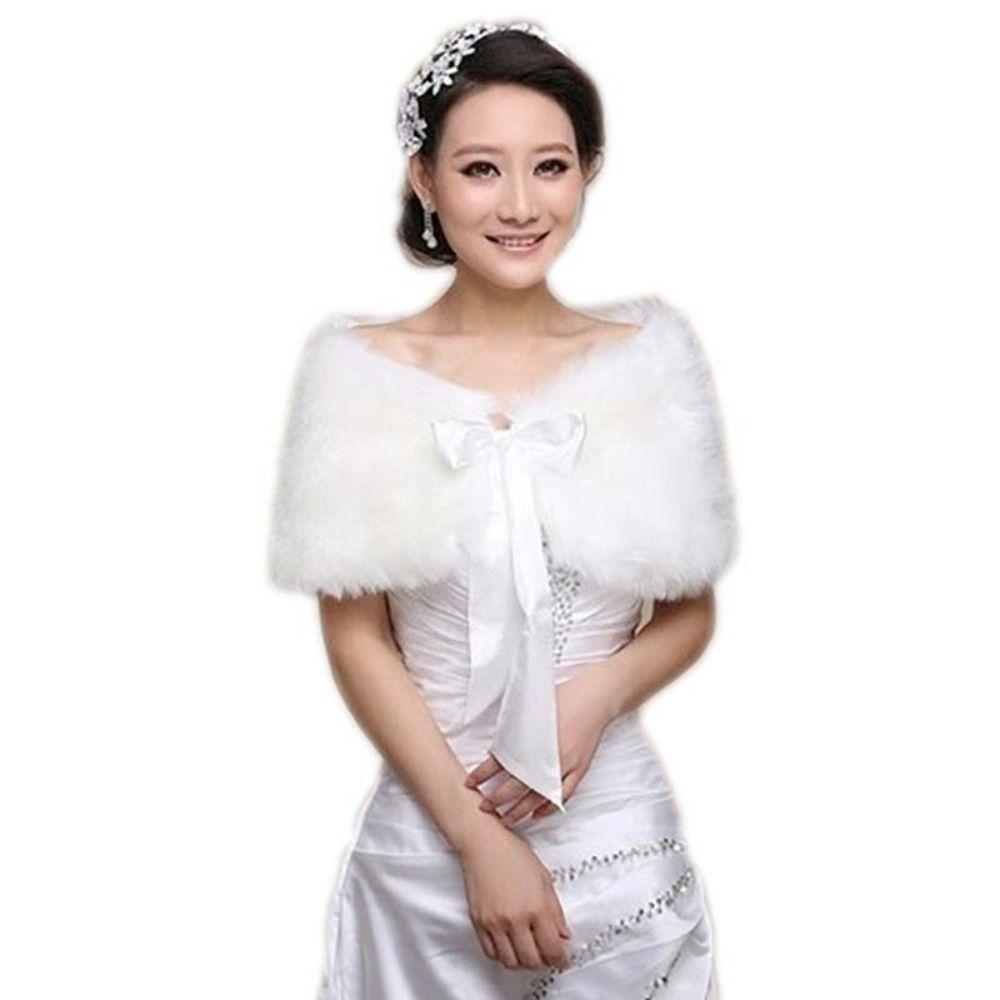 Faux Fur Rabbit Fur Bow Scarves Pearl Bride Shoulder Fake Collar Plush Bowknot Shawl  Ladies/Girls