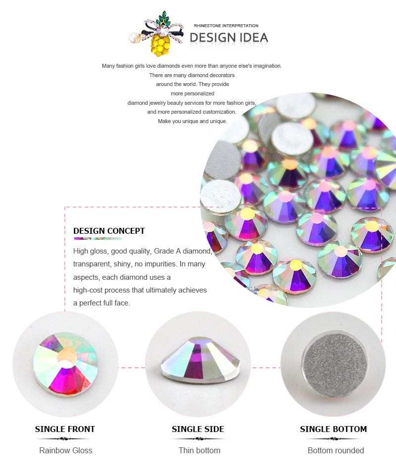 Стразы Yantuo Crystal Glass Non Hotfix Flatback в новой упаковке для дизайна ногтей своими руками.