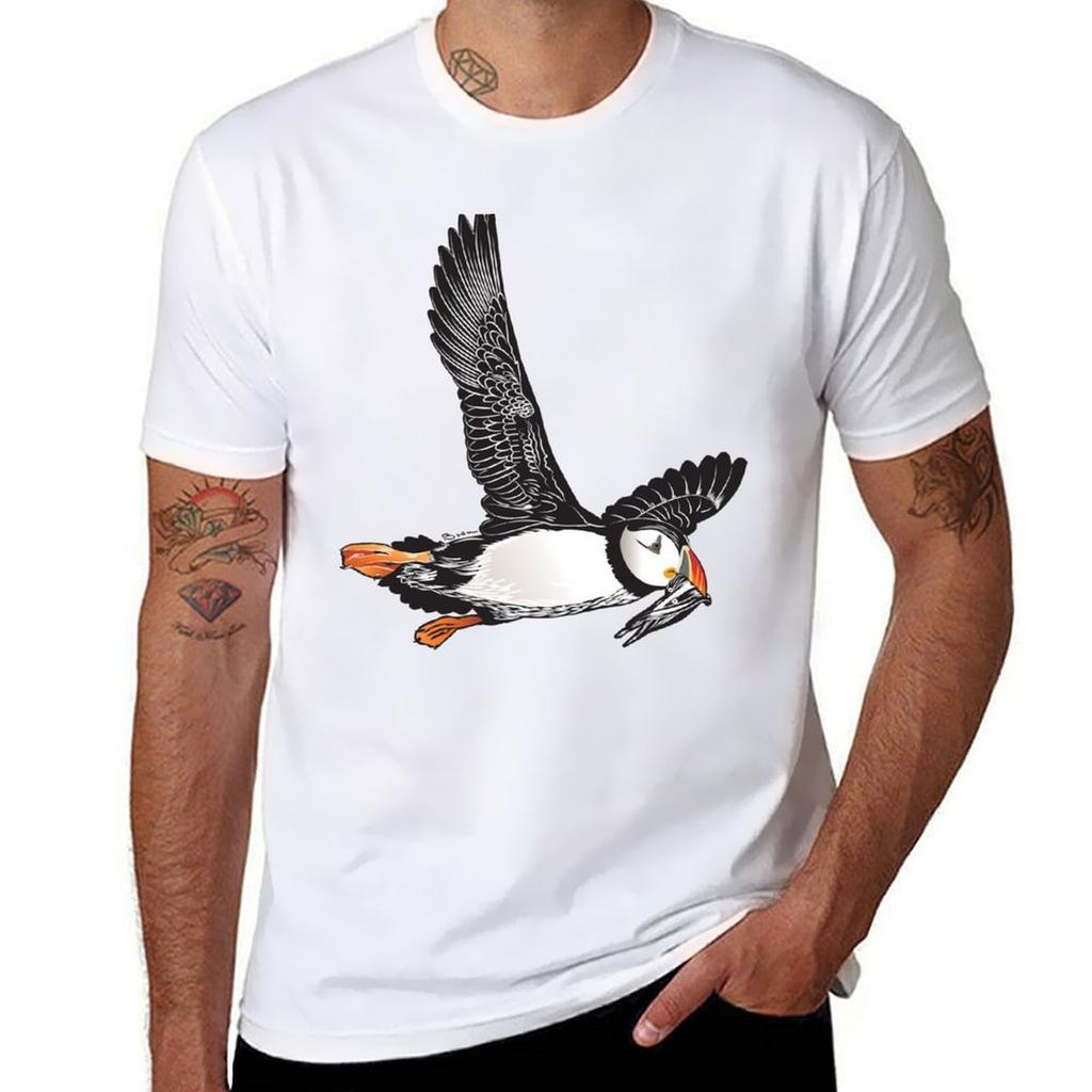 Puffin Over Skomer Tshirt Abstract Pattern Print Top