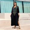 Женский черный кафтан больших размеров с вышивкой из павлиньих перьев и длинным рукавом, пляжное платье 2024, летний сексуальный купальник, уютный халат-туника Q1673