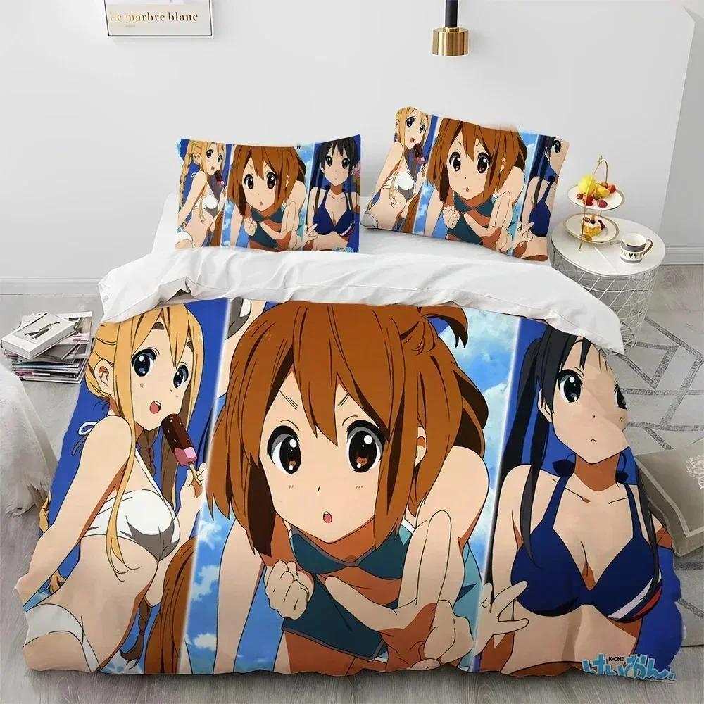 K-ON Мультфильм Милые Лолита Каваи Девушки Комплект Постельного Белья С Наволочкой Пододеяльник Мягкий Размер Queen King Постельное Белье Дом