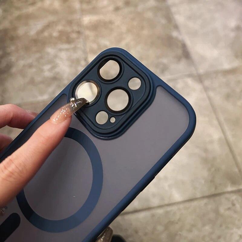 Luxury Translucent Matte Full Lens Protector Case For IPhone 14 13 12 15 Pro Max 15 Plus Magsafe Magnetic Wireless Charge Cover
