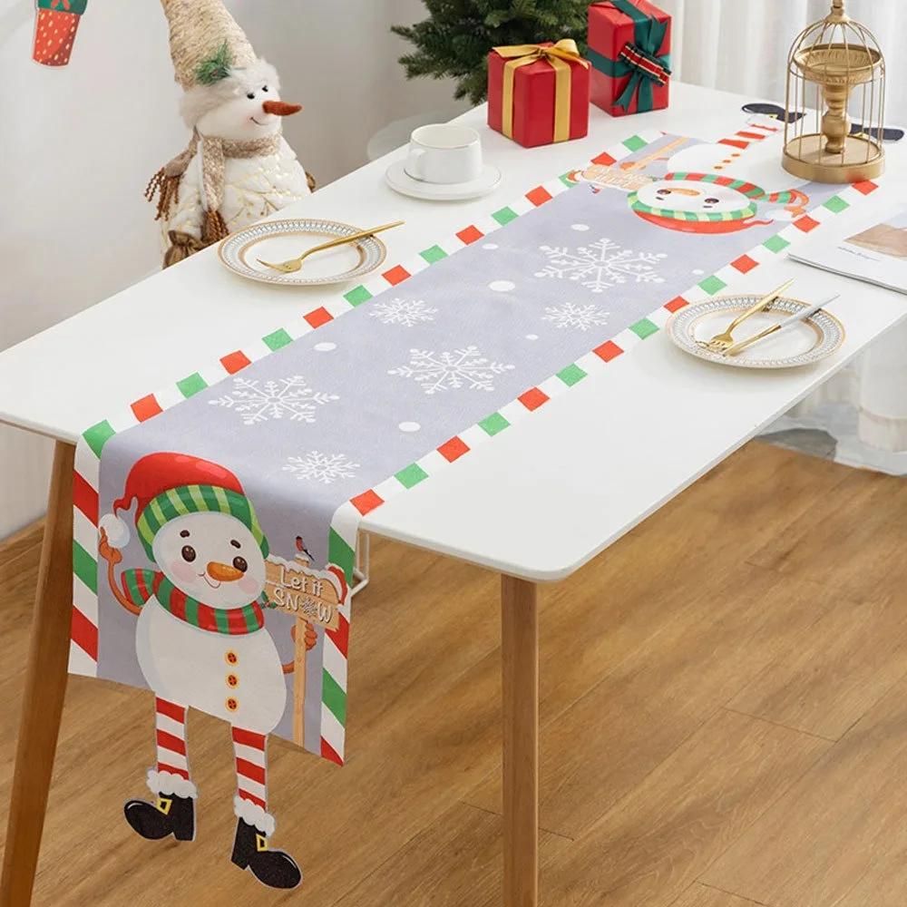 Мультяшная ткань Рождественская скатерть Рождественский орнамент Navidad Table Runner Многоразовый Рождественский флаг для стола Рождество