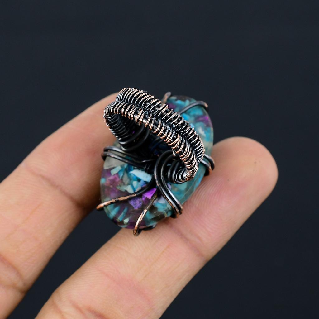 Натуральный драгоценный камень колючая устрица, подарочное кольцо ручной работы из медной проволоки, размер 8 m0W70