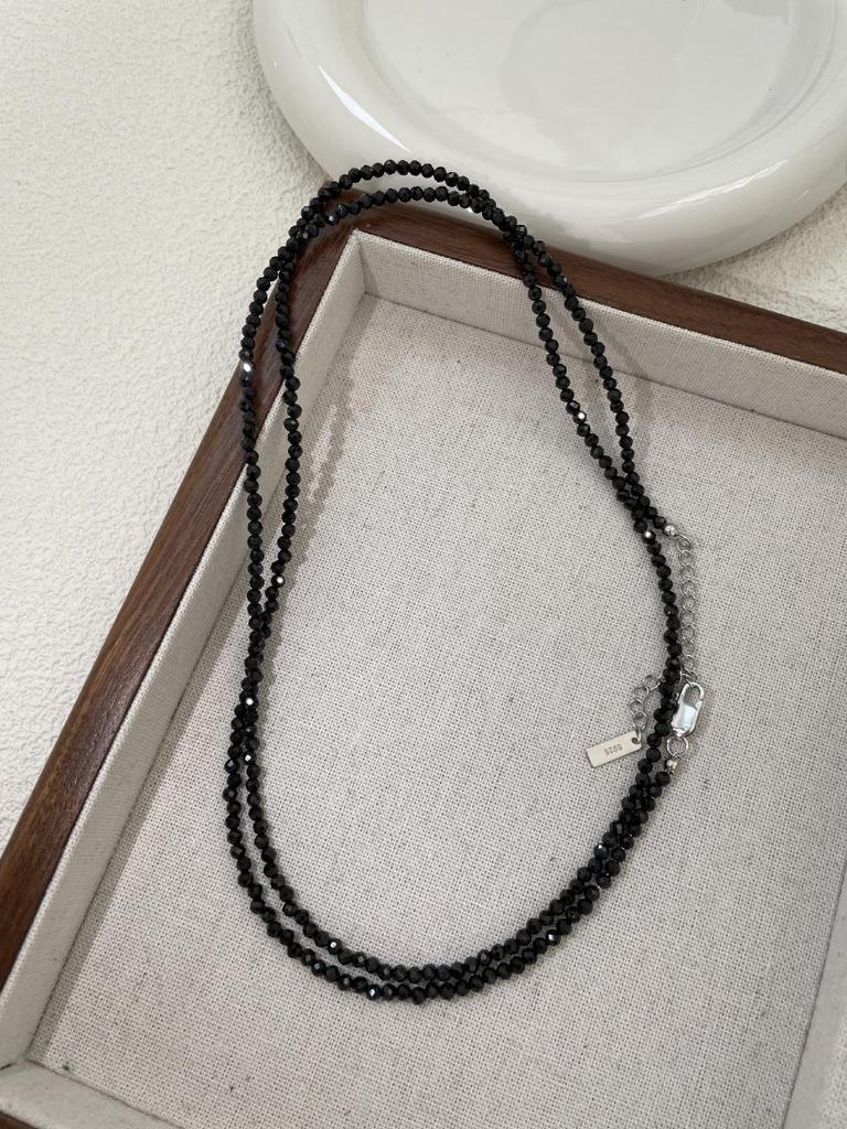 Женское колье из стерлингового серебра 925 пробы с двойным слоем и черными кристаллами - изысканная высокая мода