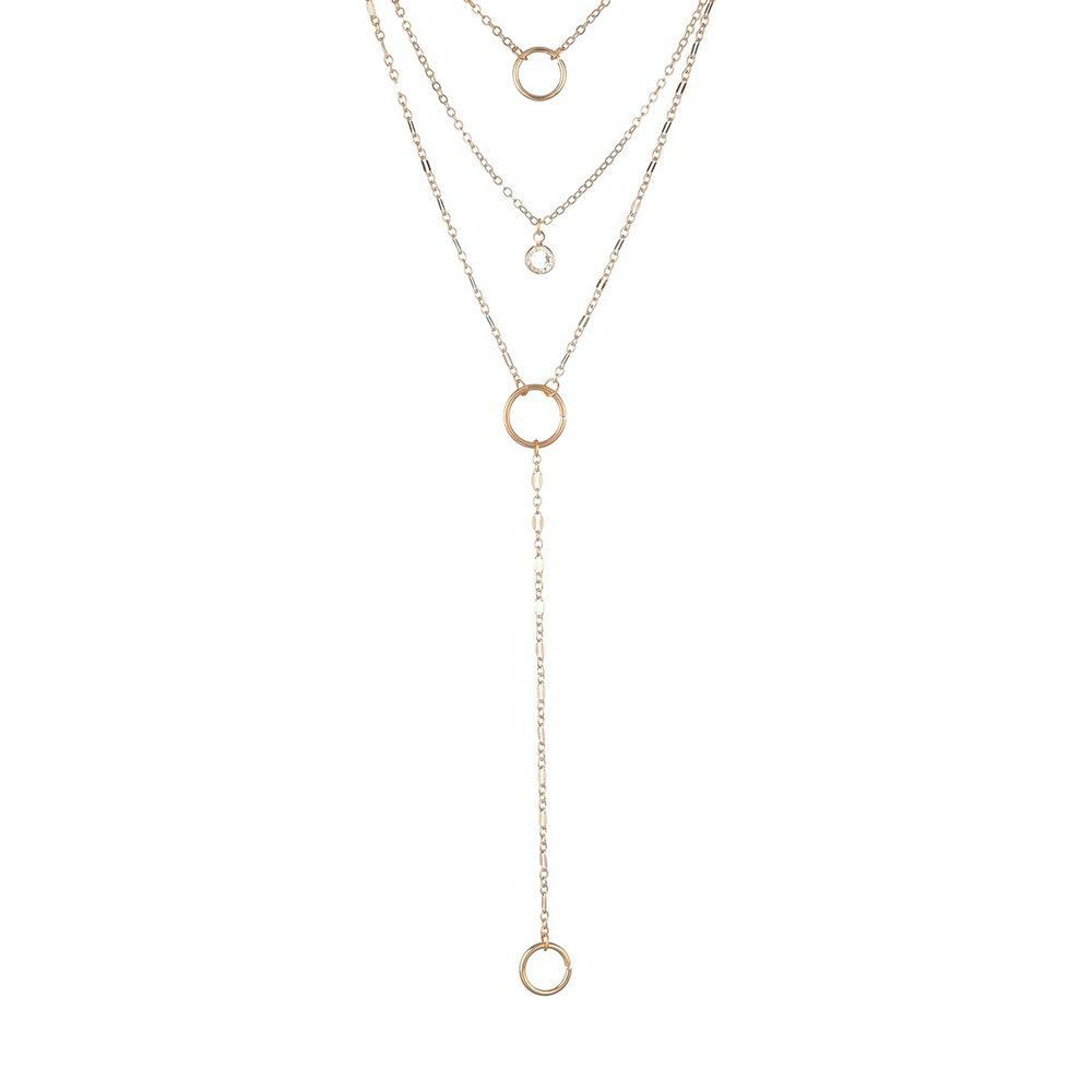 Простое круглое железное кольцо, геминг, ожерелье с подвеской-бриллиантом, многослойная цепочка, шейная цепочка, цепочка для ключицы, аксессуары