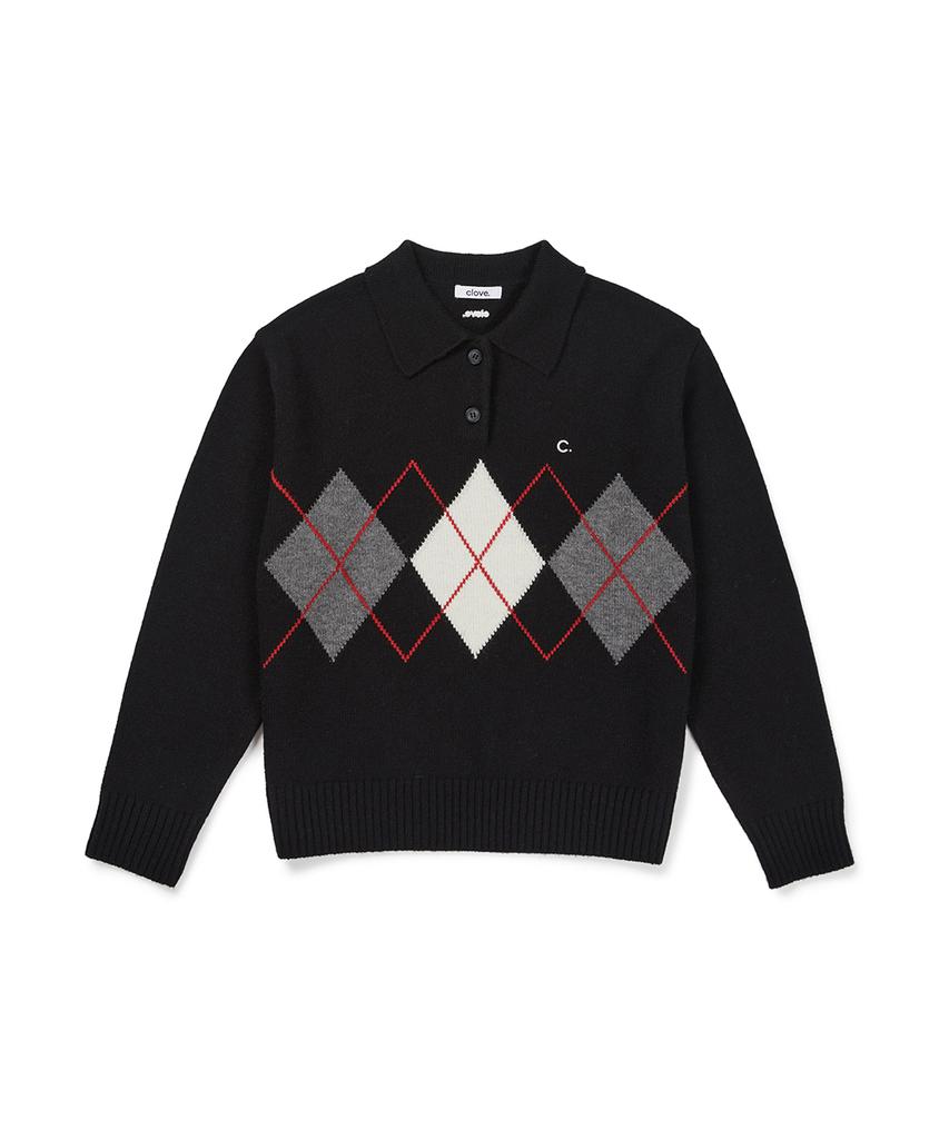 CLOVE [26Fw CLOVE] Пуловер с воротником в ромбы (черный)