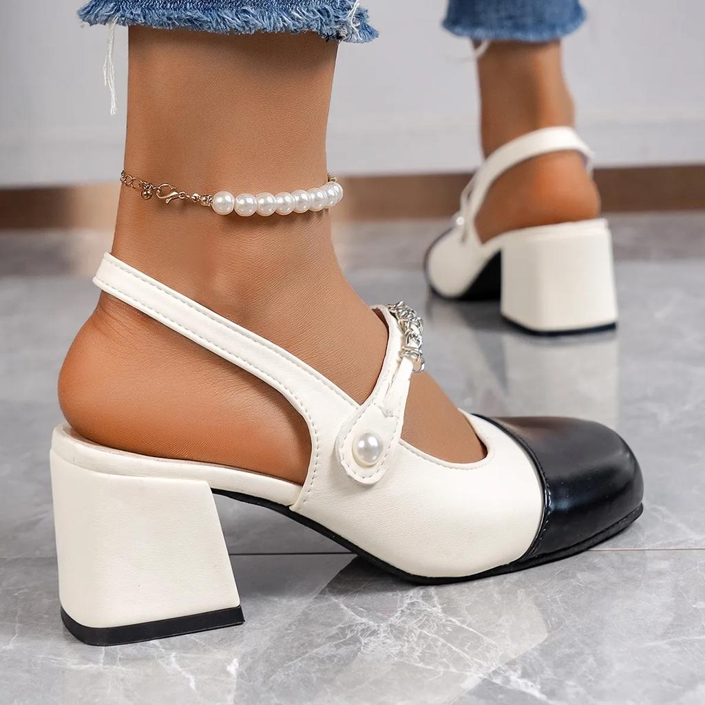 Летние новые босоножки 2024 года на высоком каблуке, женские базовые двухцветные классические рабочие сандалии, женская обувь 2024 года, летние сандалии