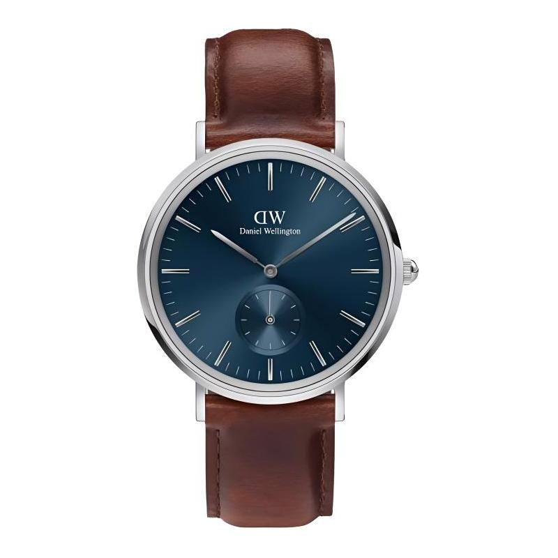 DANIEL WELLINGTON Часы Кварцевый механизм Кожаный ремешок 40 мм Синий циферблат Мужские часы Водонепроницаемые 30 метров Модный стиль ADW00100709