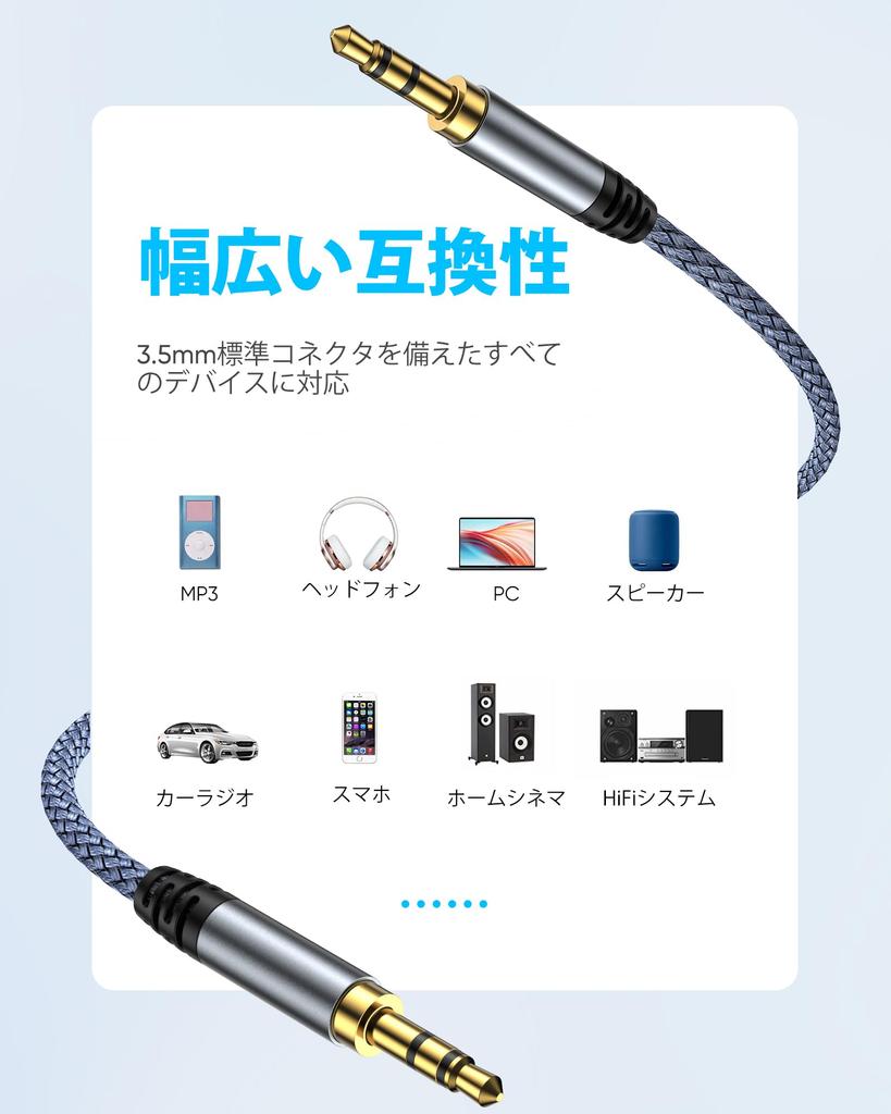 Аудиокабель Highwings, кабель AUX, позолоченный стереокабель, нейлоновая оплетка, высокая прочность, совместим с наушниками, автомобильными динамиками, ПК, стереосистемами, MP3 и т. д.