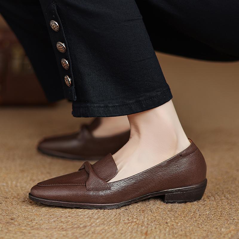 Модные лоферы женские туфли-лодочки 2025 новая весна острый носок слипоны женские туфли из натуральной кожи на низком каблуке женские туфли уличной моды