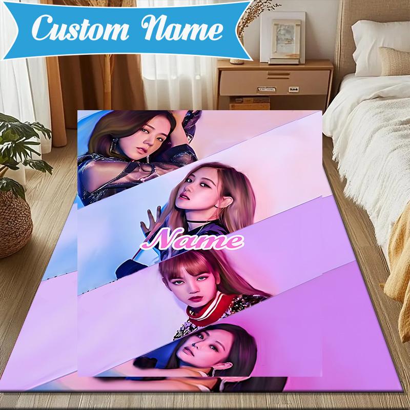 Custom Name Kpop Group Fashion Rug for Living Room, Game Rooms, Office, Bedroom, Floor Mat Playful Design, fan gifts Christmas decor