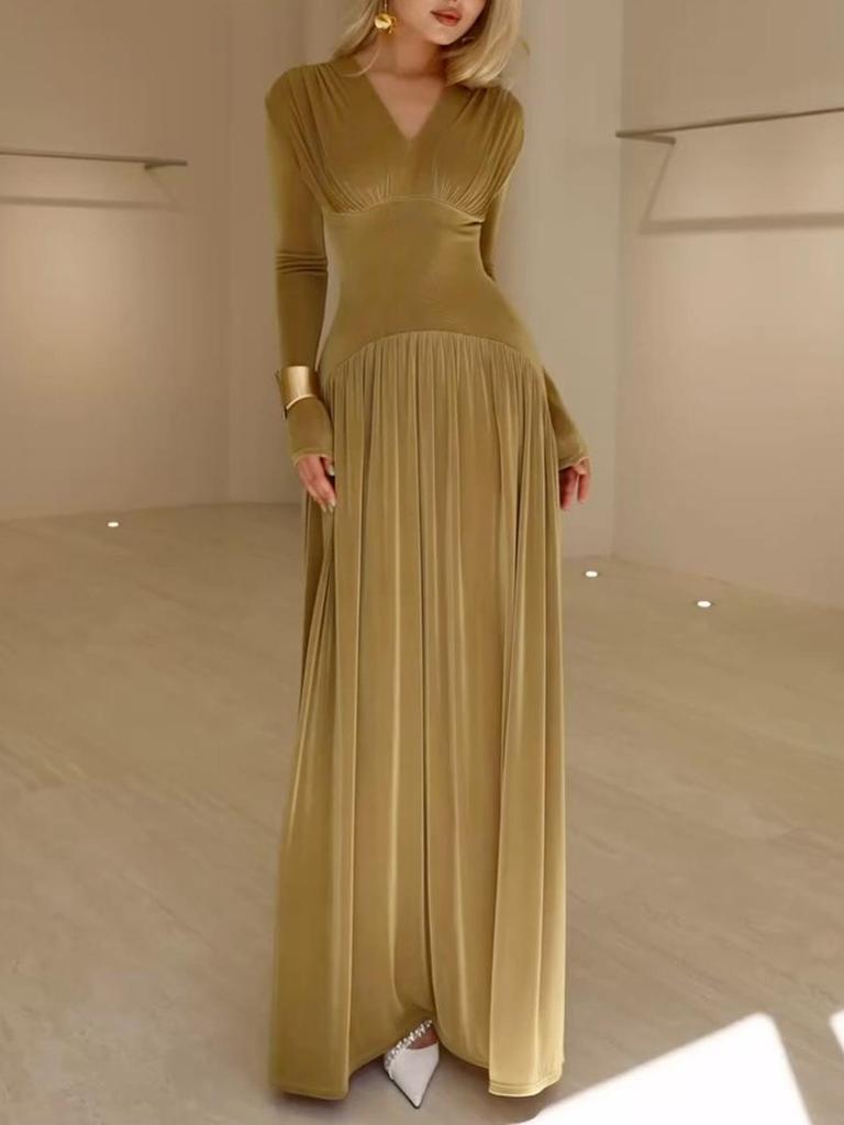 Элегантное бархатное платье с длинными рукавами для европейских и американских женщин - Блестящее, подчеркивающее талию, зимняя мода