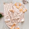 Ice Silk Pajamas Women'S Short-Sleeved Trousers Summer Silk Cute Kitten Jacquard Student Loungewear Set