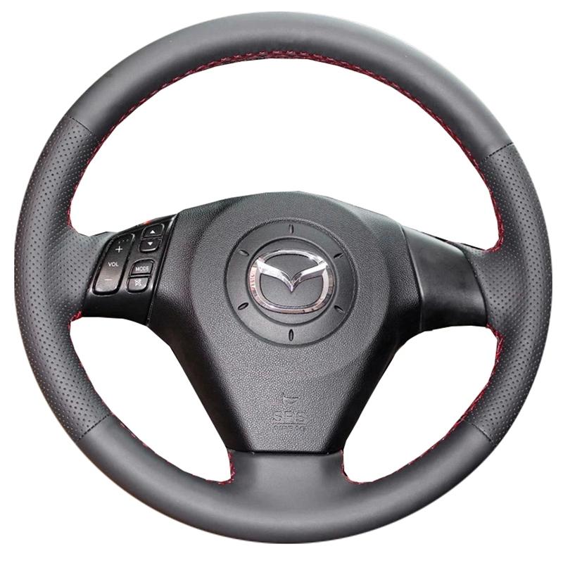 Черная кожаная накидка на руль автомобиля для ручной sew-ing Mazda 3 Axela 2004-2009 Mazda 5 Mazda 6 Atenza Mazda MPV
