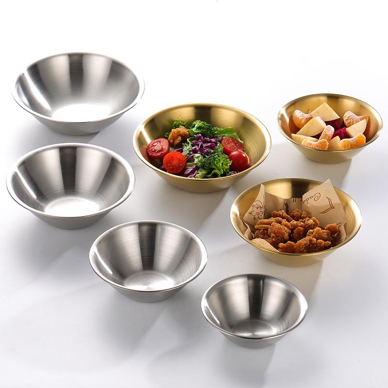 Салатник из нержавеющей стали корейской V-образной формы золотого цвета - однослойный, с закатанным краем, миска для хот-пота, приправ или закусок для ресторанов.