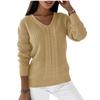 Women's Long Sleeved V Neck Solid Colour Cable Knit Casual Pullover Luxurious Relaxed-fit Slimming and Versatile Top