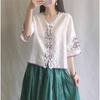 Summer Women's Clothing Shirts Blouse Blusa Mujer Vintage Casual Camisas Woman Blouses Cotton Linen V-Neck Embroidery