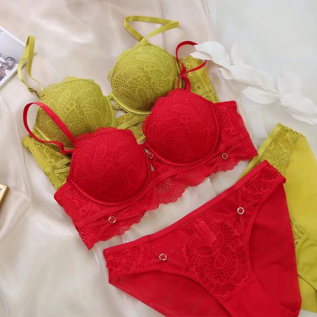 Clearance Sale Sexy Underwear French Small Breasts Gather Anti-Sagging Large Size Red Natal Year Lace Bra