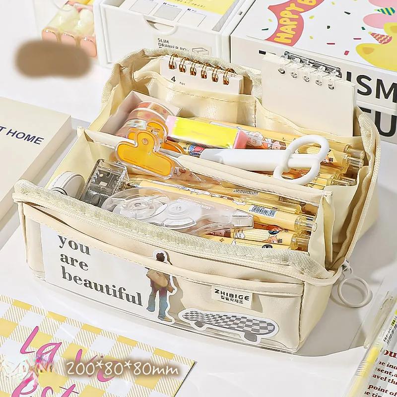 1 шт., простой 10-слойный пенал, модная однотонная сумка-карандаш, большая вместительная сумка для хранения канцелярских принадлежностей, обратно в школу, для школьников